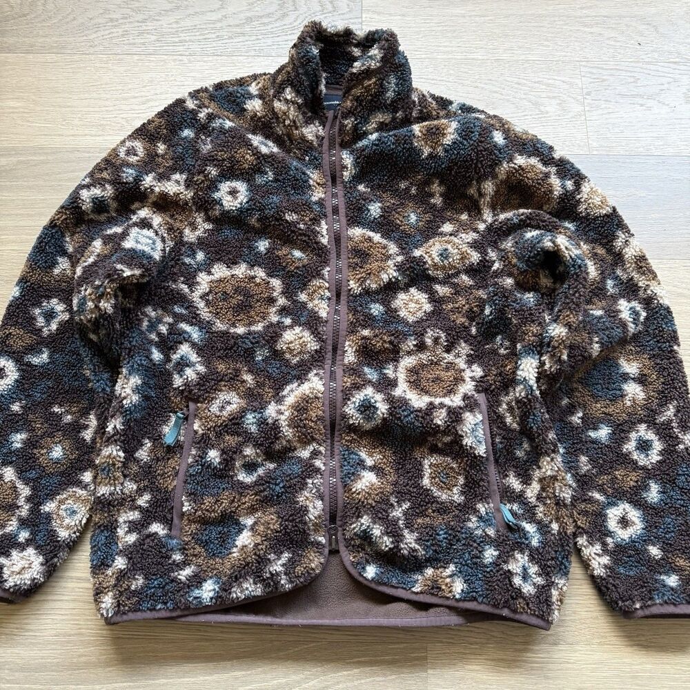 Abercrombie Fitch Jacket Men Medium Floral Fleece Sherpa Full Zip Mock Neck